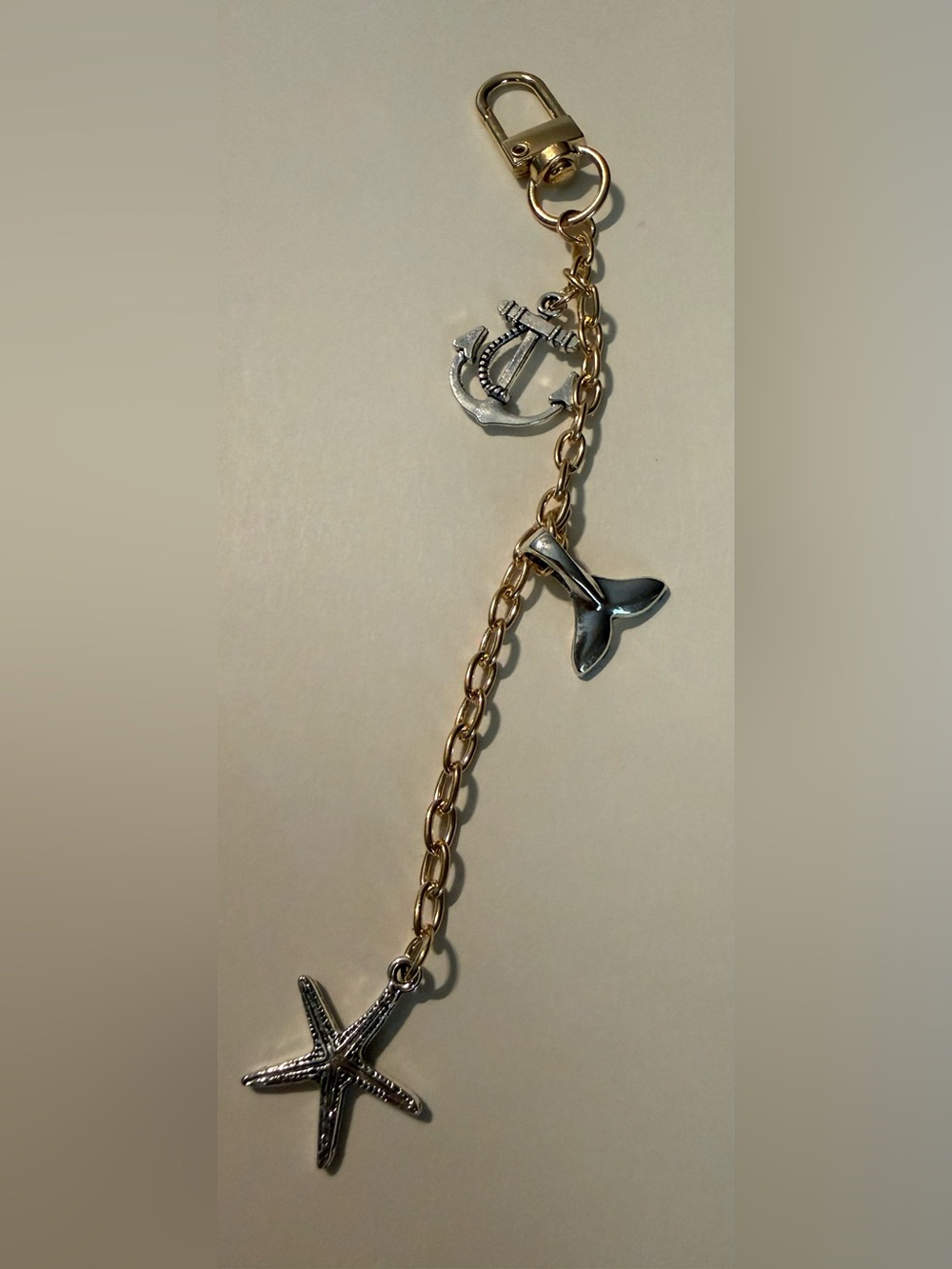 Gold Chain Charm with Silver Nautical Charms